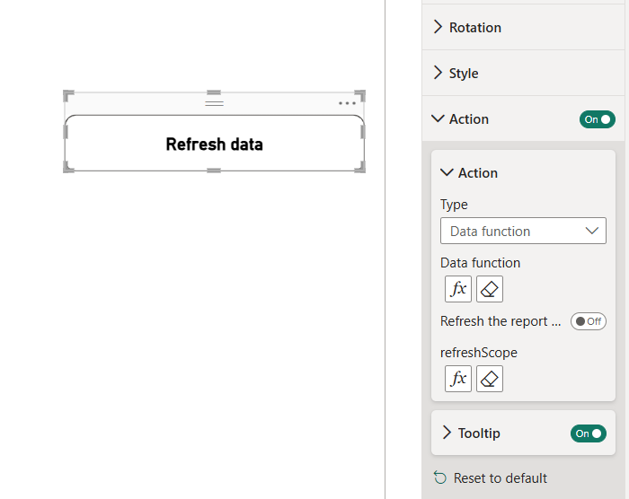 Power BI nupu seadete paneel, kus aruande automaatse värskenduse lüliti on välja lülitatud.